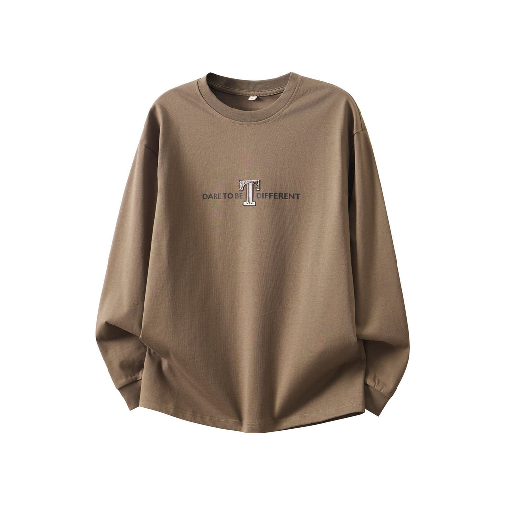 Men's Vintage Loose Fit Letter Print Long Sleeve Round Neck T-Shirt