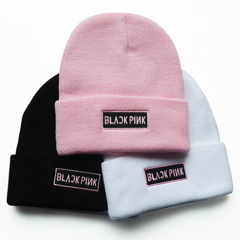 New Men's and Women's Autumn/Winter Trend Korean Blackpink Star Embroidered Knitted Hat Warm Pullover Hat