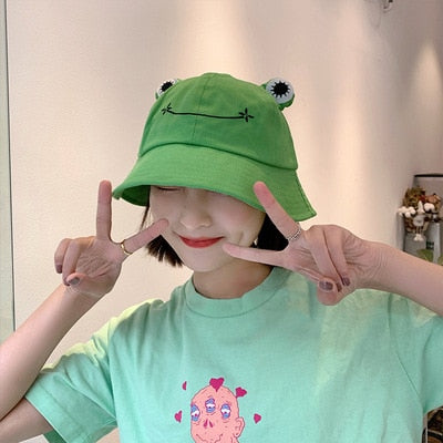 Fashion Frog Bucket Hat for Women Summer Autumn Plain Women Panama Outdoor Hiking Beach Fishing Cap Sunscreen Female Sunhat Bob