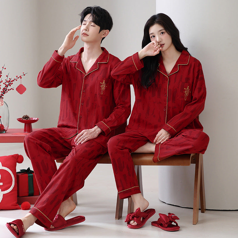 Couple's pajamas, men's and women's lapel home clothes, festive set