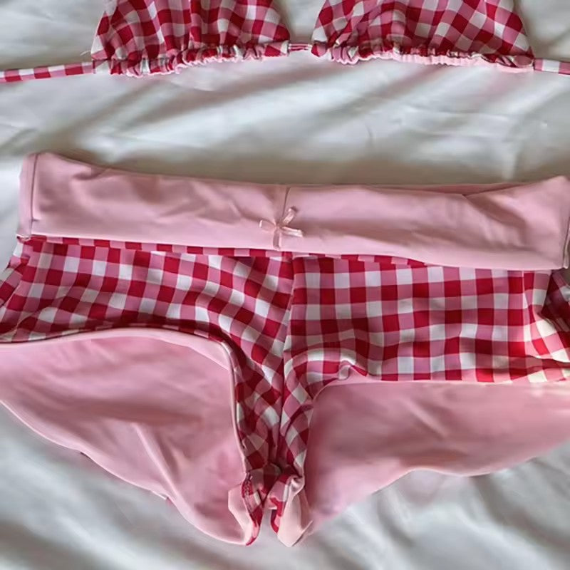 Sweet Versatile Solid Color Polka Dot Bikini Underwear Set