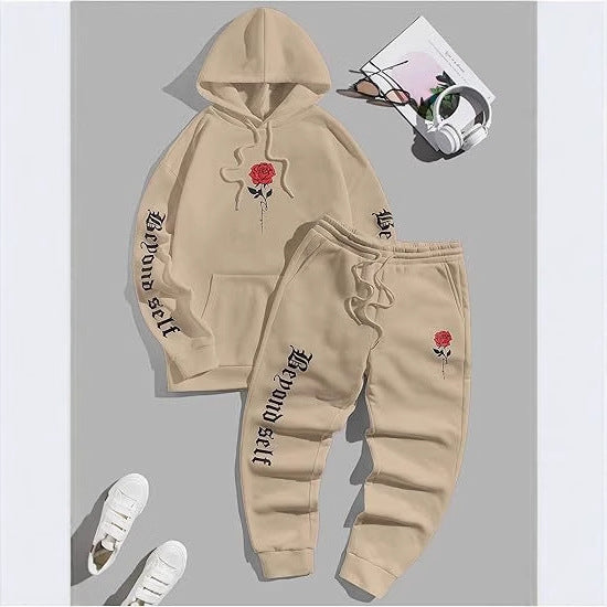 Men's 2-Piece Floral Letter Print Hoodie and Sweatpants Sports Set