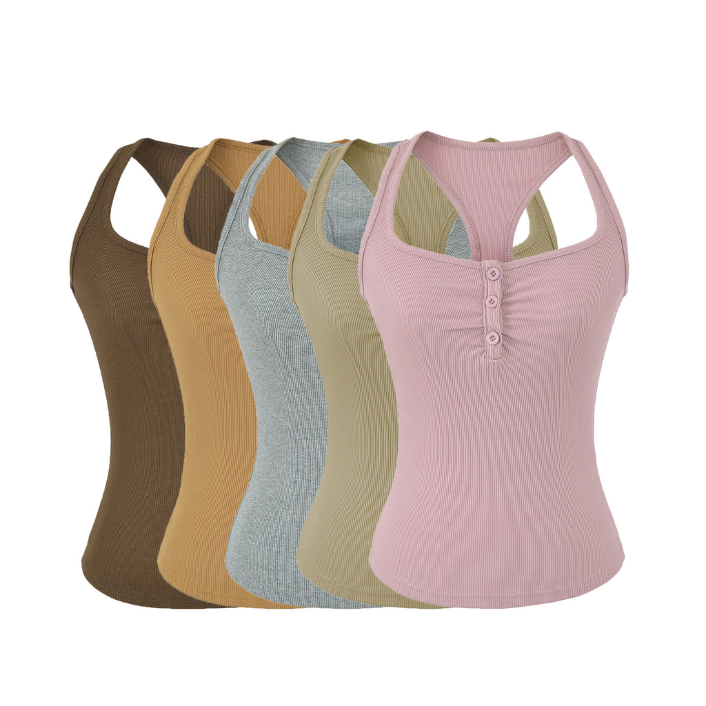 Women's Crop Racerback Button Vest &amp; Drape Wide Leg Pants Two Piece Set