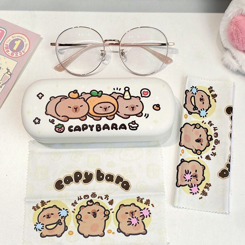 Cute Capybara Cartoon Glasses Case, Shockproof Portable Eyewear Storage Box for Sunglasses Prescription Glasses
