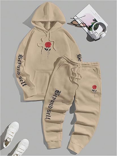 Men's 2-Piece Floral Letter Print Hoodie and Sweatpants Sports Set