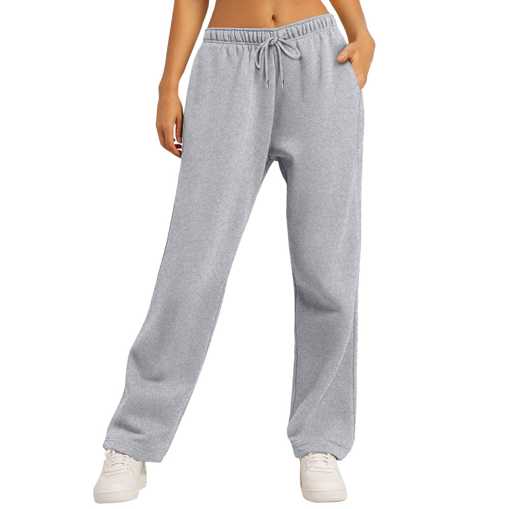 Unisex Solid Color Fleece Lined Elastic Waist Straight Leg Sweatpants