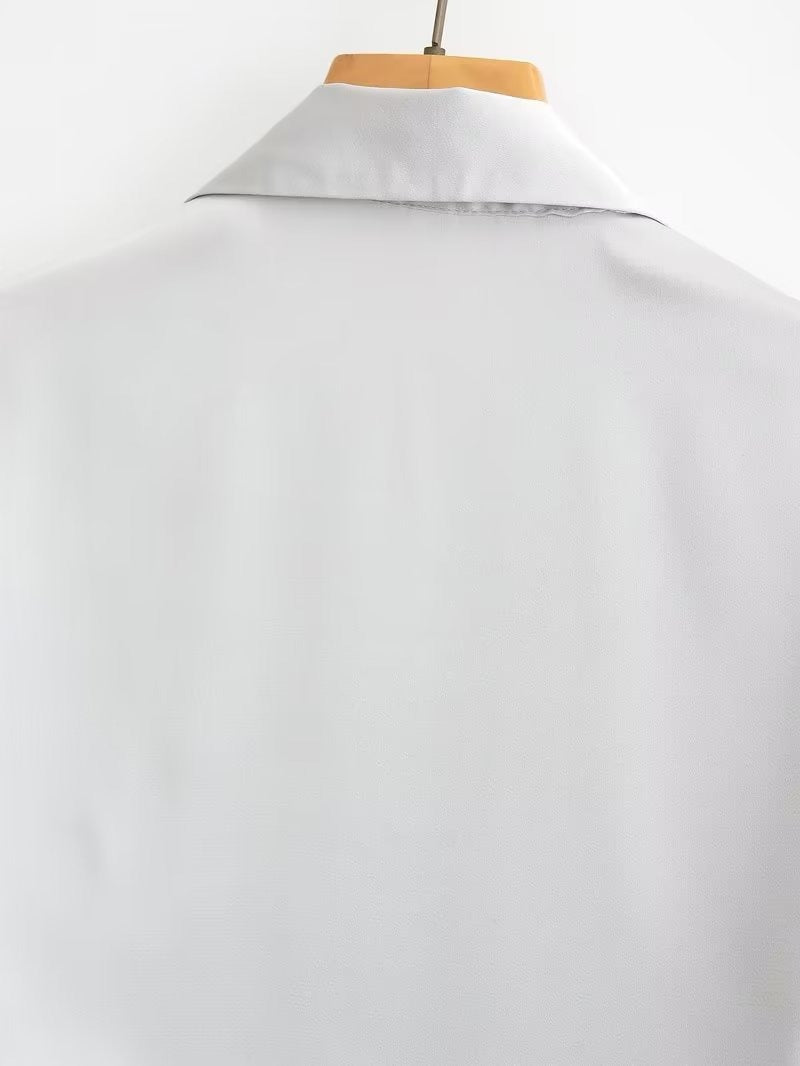 Temperament satin texture short sleeved shirt high waisted skirt