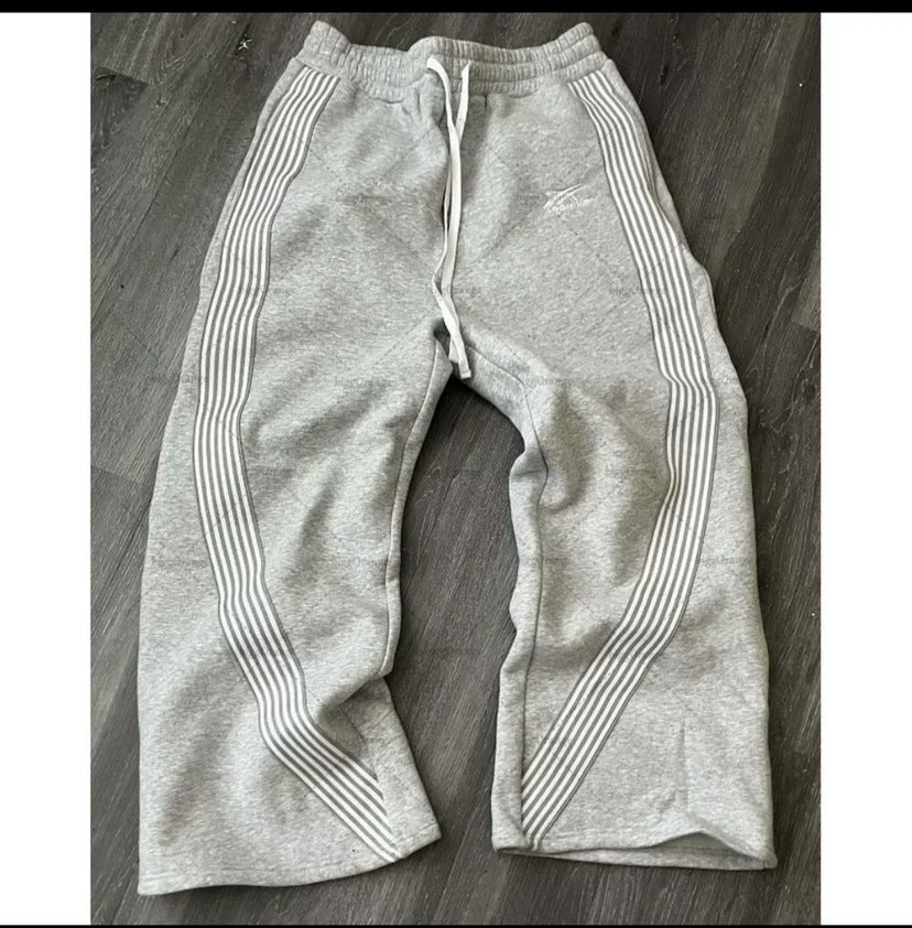 Casual Striped Fleece Lined Elastic Waist Drawstring Sweatpants