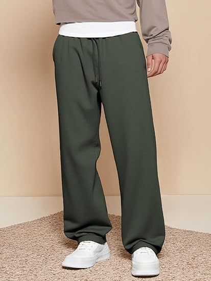 Men's Wide Leg Pants Lightweight Fleece Lined Travel Trousers with Pockets