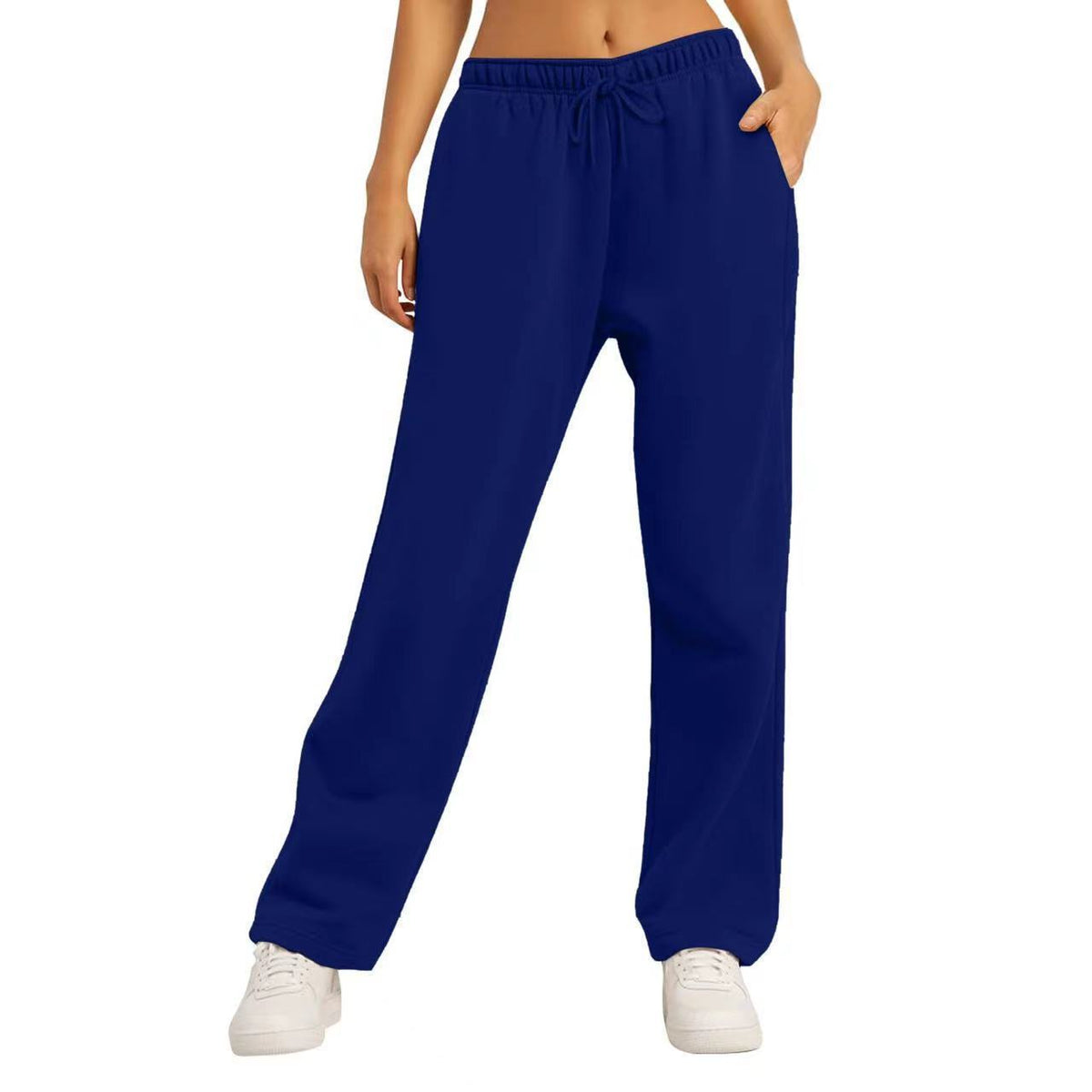Unisex Solid Color Fleece Lined Elastic Waist Straight Leg Sweatpants