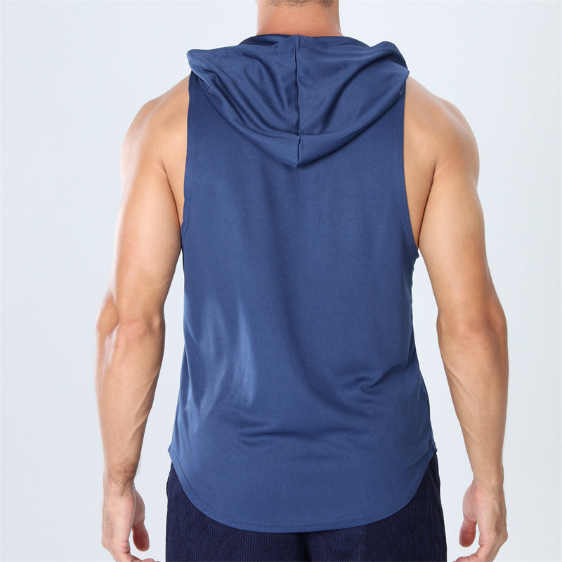Summer Hooded Sleeveless Hoodie for Men, Sporty Breathable Running Outdoor Fitness Hoodie, Basketball Quick-Dry Top T-Shirt