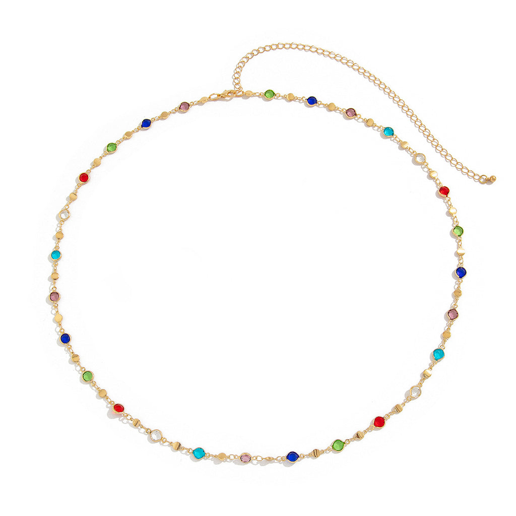 Bohemian style inlaid colorful crystal body chain ins style alloy versatile waist chain