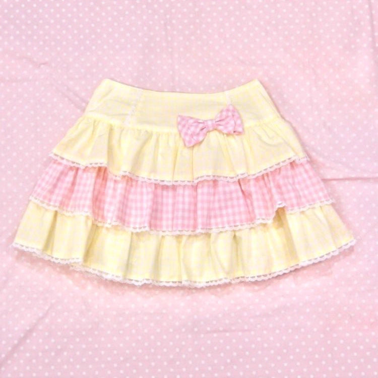 Solid Color Splicing Plaid Bowknot Skirt Short Skirt