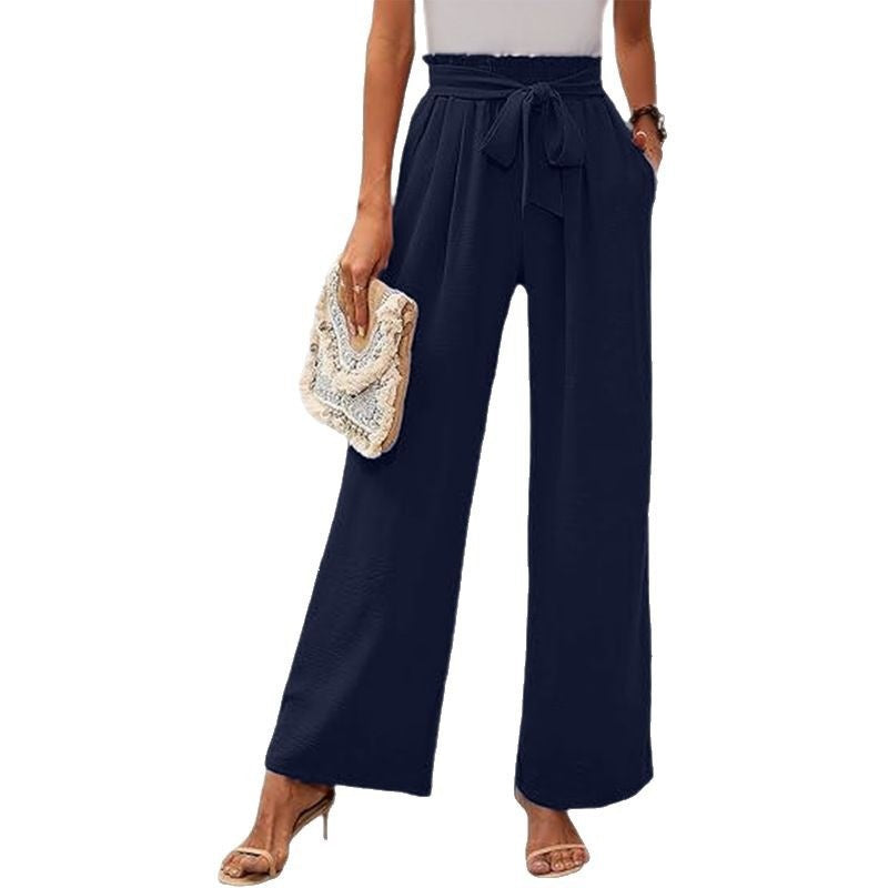 Women's solid color pocket high waist wide leg pants