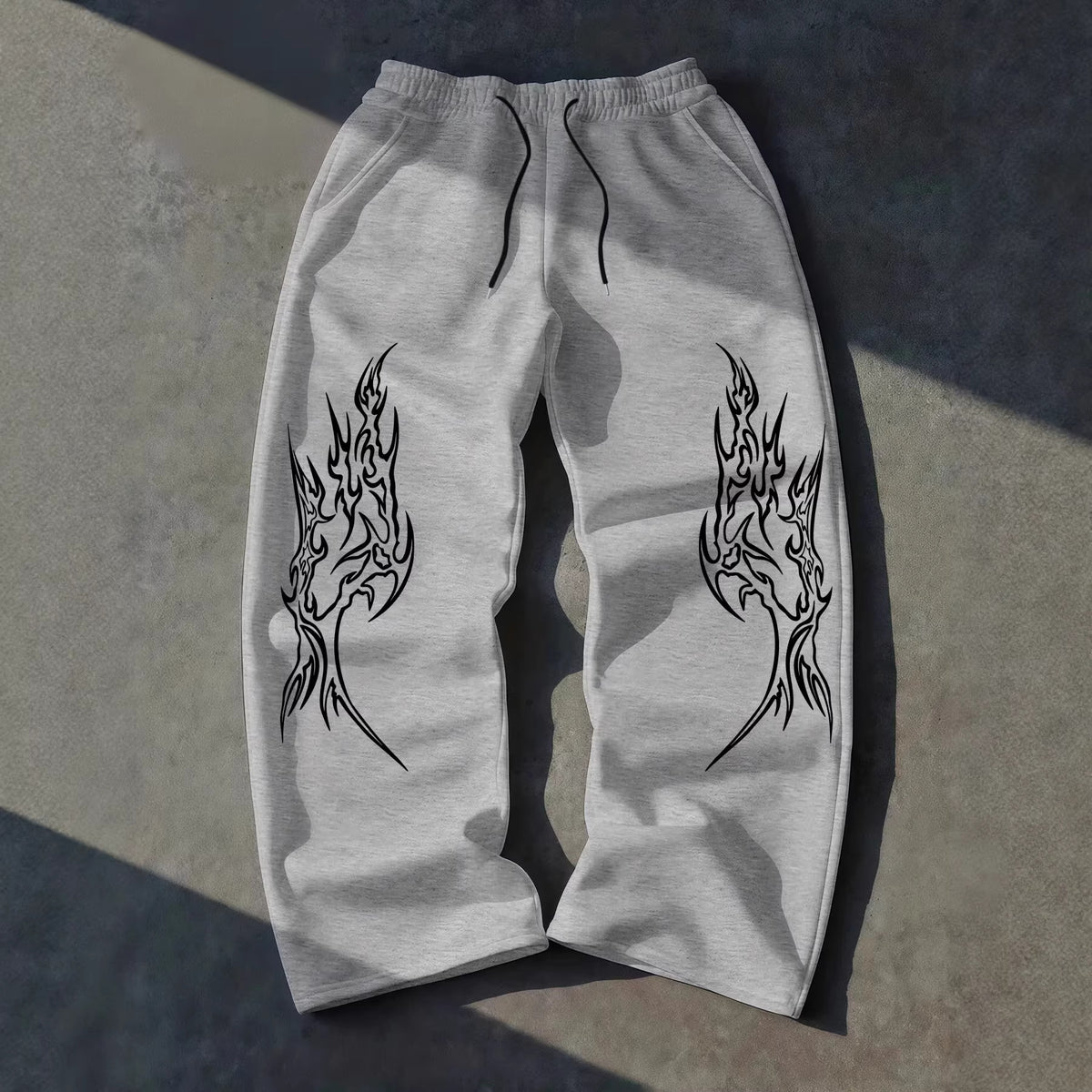 Gothic Print Wide Leg Drawstring Sweatpants