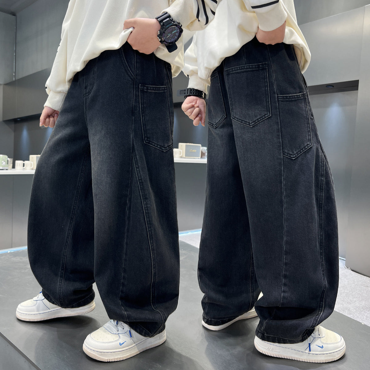 Boys' Casual Loose Wide Leg Straight Jeans Spring Autumn Pants