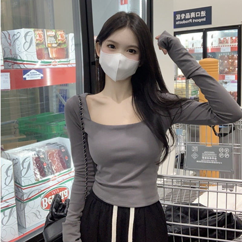 Square Neck Fitted Long Sleeve Innerwear Top for Women