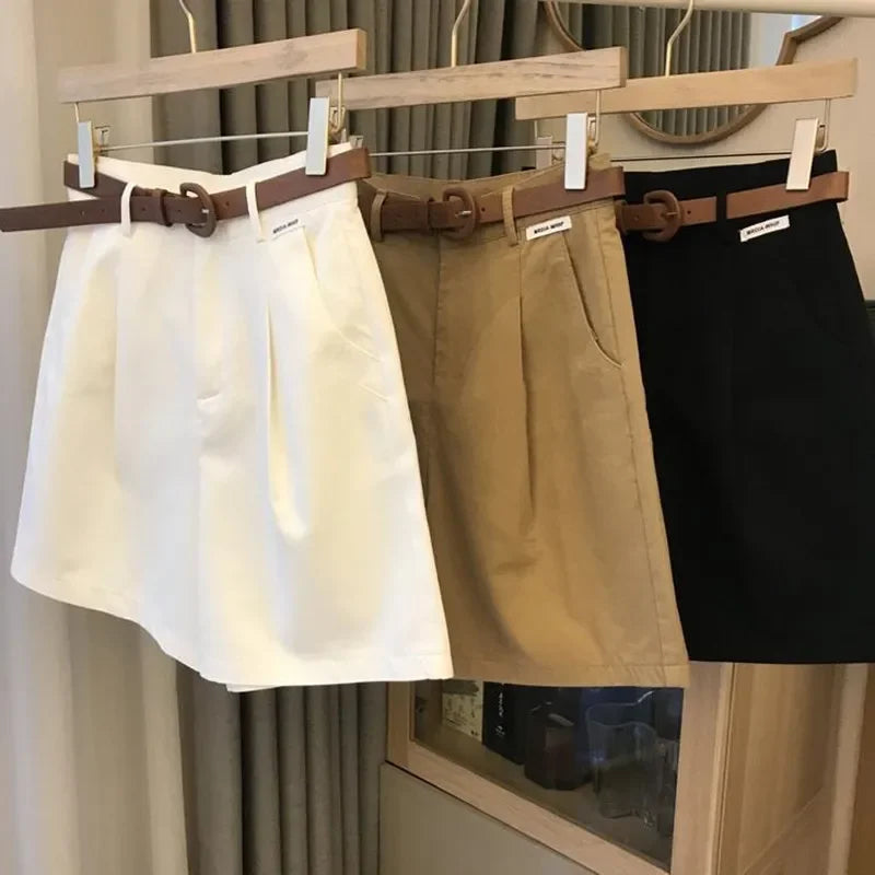 New Wide Leg Shorts for Women  Summer Thin Cotton A Line Short Pants Office Lady Classic Loose Casual Zipper Women‘s Shorts
