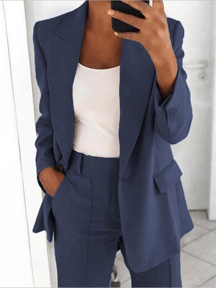 Fashionable and high-end slim fit lapel cardigan, elegant suit jacket set for women