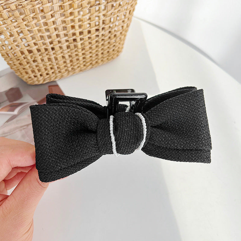 Pure Little Fragrant Pearl Bow Knot Clamping Clip Retro French Shark Clamping Clip Hair Clip D776