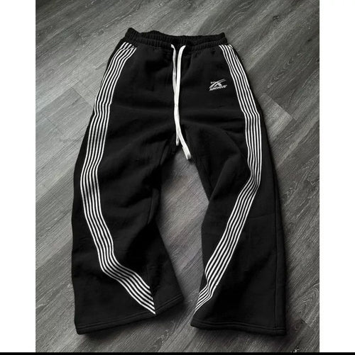 Casual Striped Fleece Lined Elastic Waist Drawstring Sweatpants