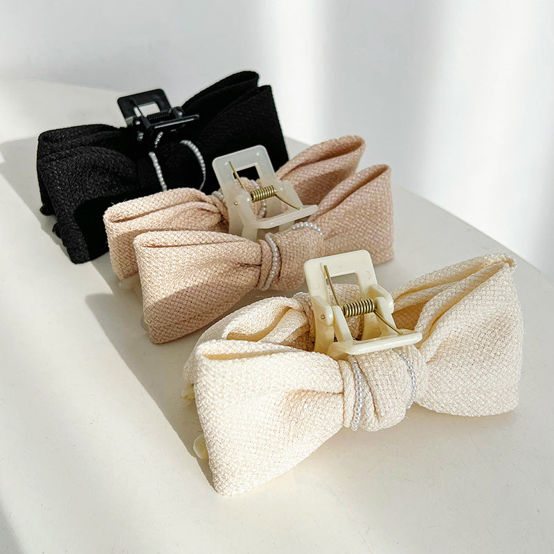 Pure Little Fragrant Pearl Bow Knot Clamping Clip Retro French Shark Clamping Clip Hair Clip D776