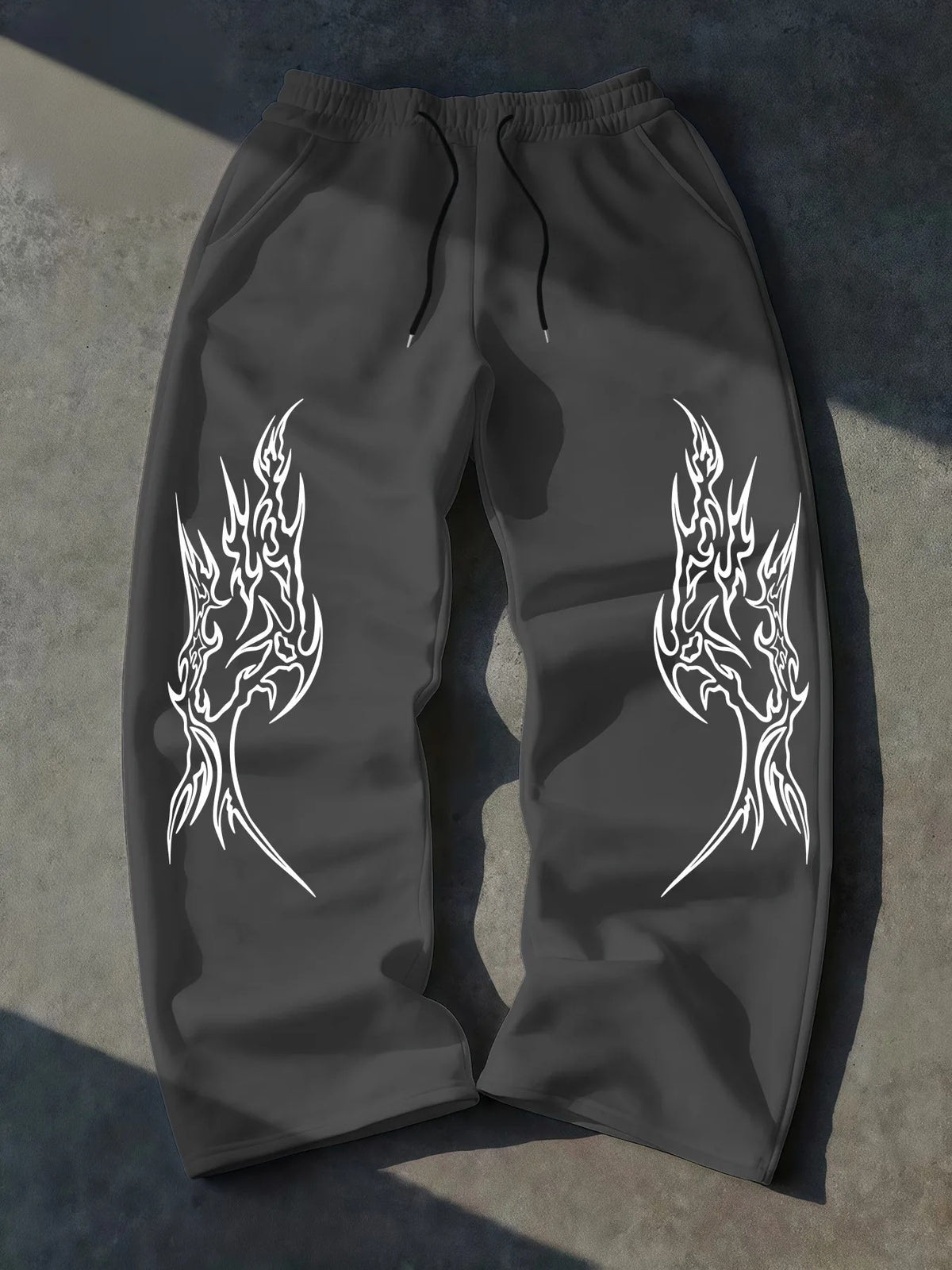 Gothic Print Wide Leg Drawstring Sweatpants