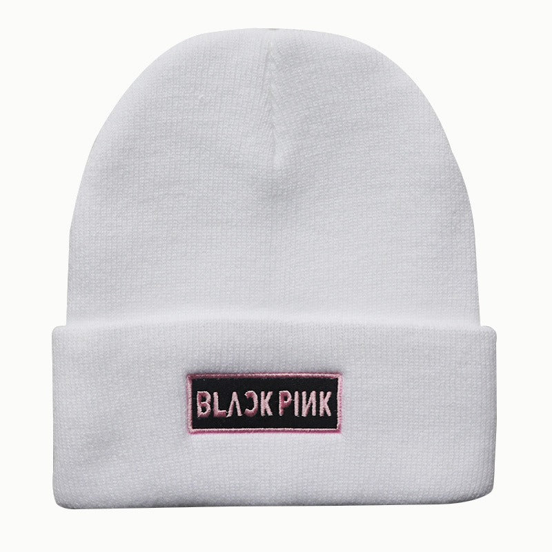 New Men's and Women's Autumn/Winter Trend Korean Blackpink Star Embroidered Knitted Hat Warm Pullover Hat