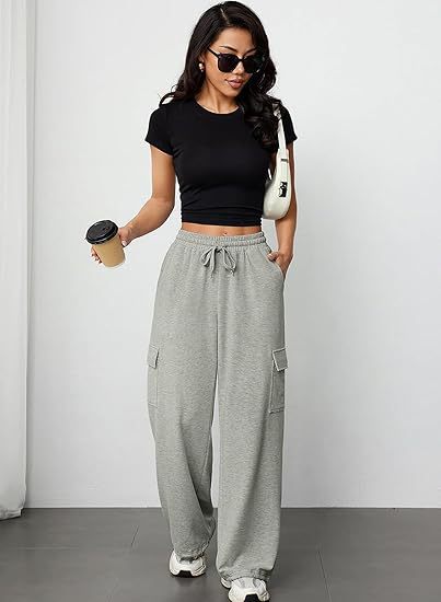 Women's High Waist Wide Leg Cargo Jogger Pants with Pockets
