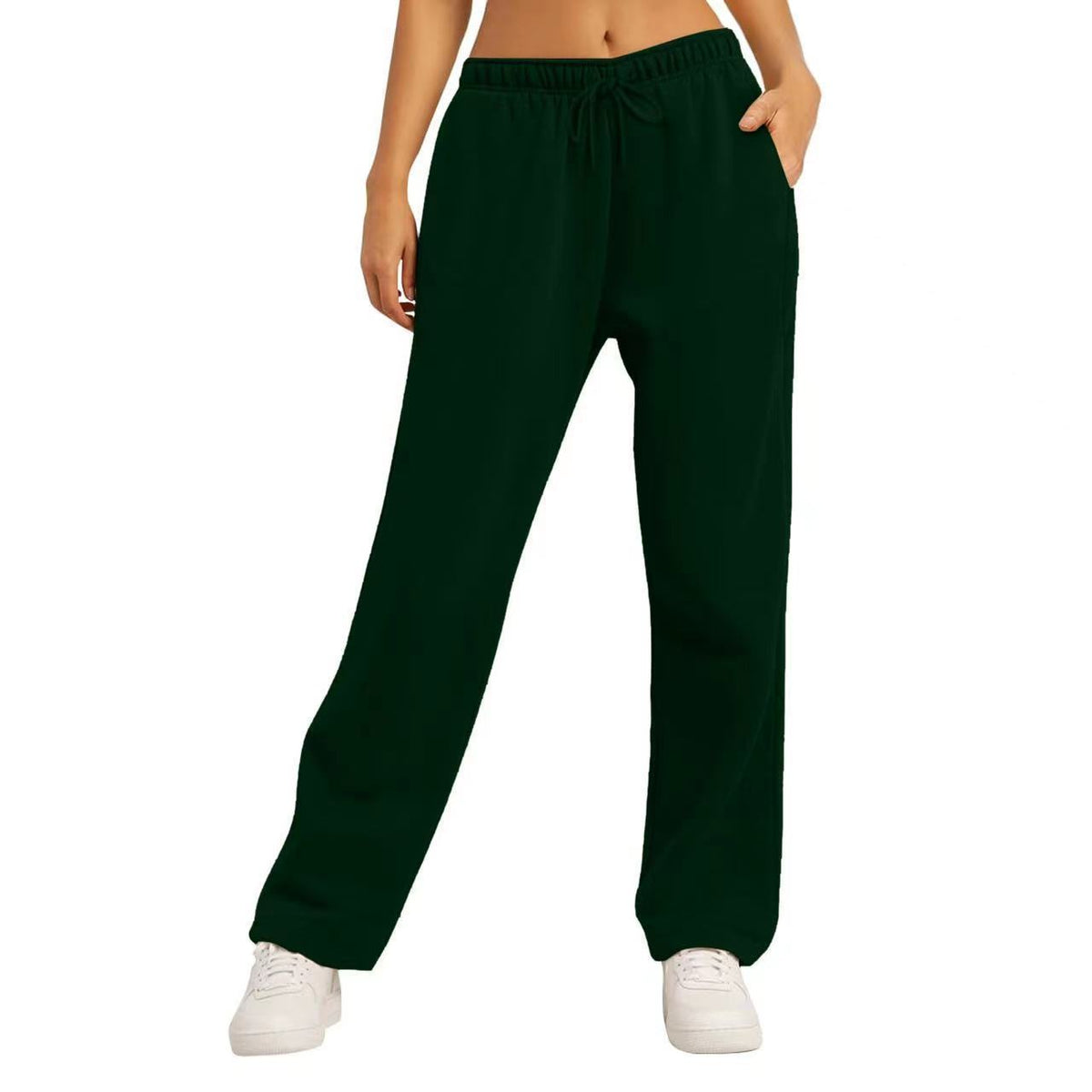 Unisex Solid Color Fleece Lined Elastic Waist Straight Leg Sweatpants