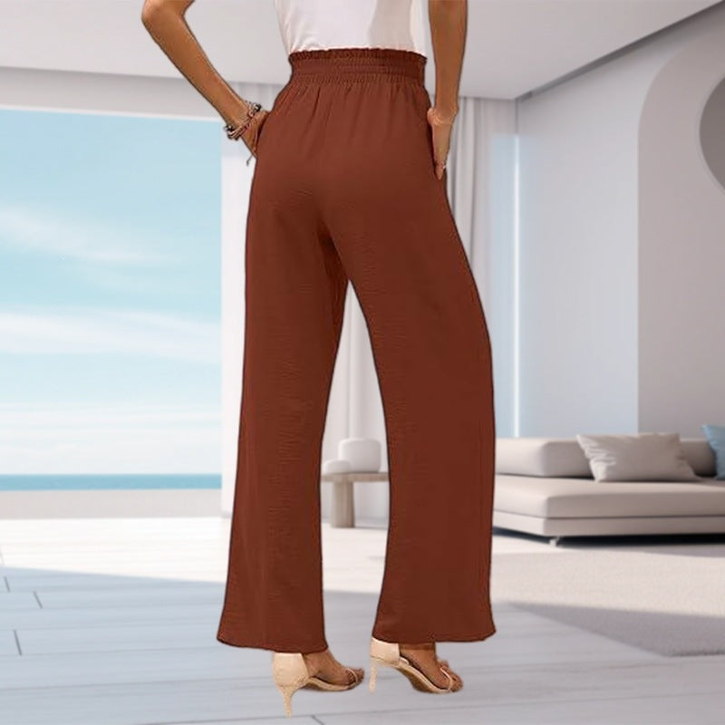 Women's solid color pocket high waist wide leg pants
