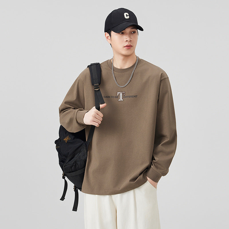 Men's Vintage Loose Fit Letter Print Long Sleeve Round Neck T-Shirt