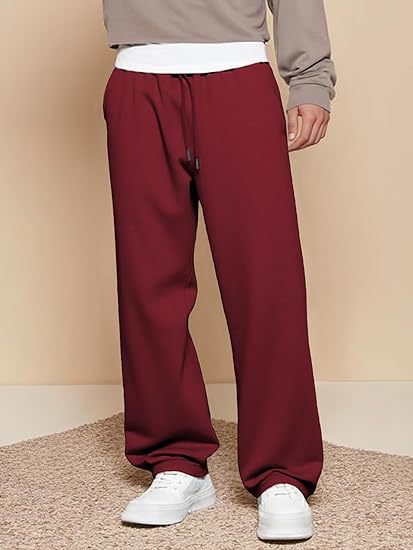 Men's Wide Leg Pants Lightweight Fleece Lined Travel Trousers with Pockets