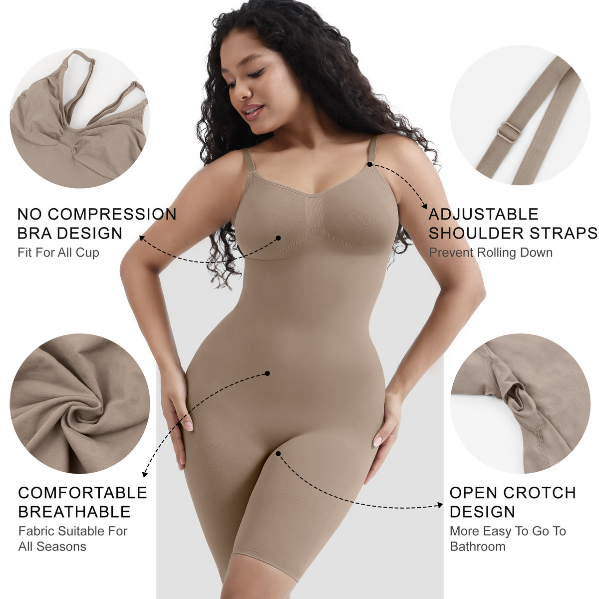 Women's Body Shaping Support Hip Lift Open Crotch Reinforced Version Strap Bodysuit