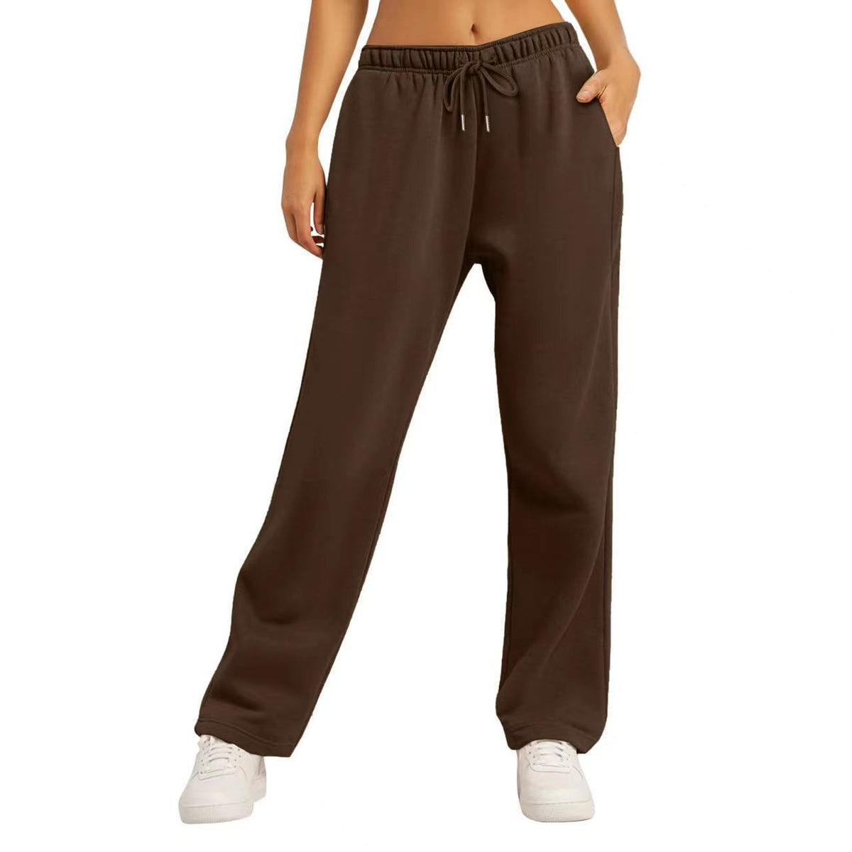 Unisex Solid Color Fleece Lined Elastic Waist Straight Leg Sweatpants