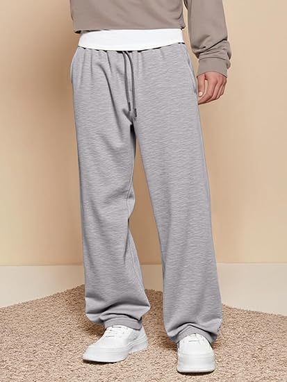 Men's Wide Leg Pants Lightweight Fleece Lined Travel Trousers with Pockets