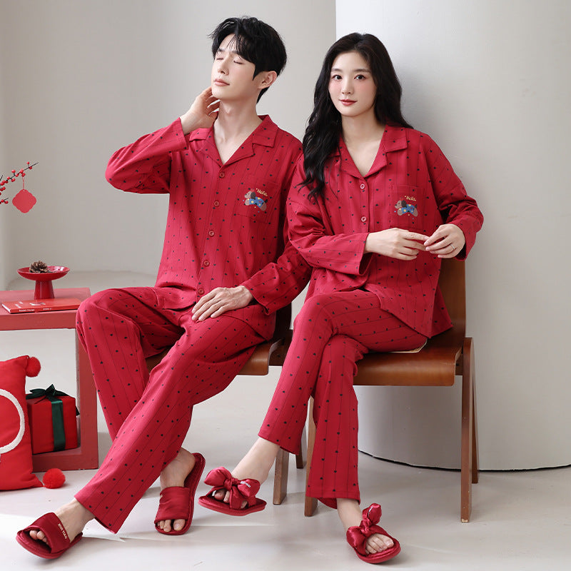 Couple's pajamas, men's and women's lapel home clothes, festive set