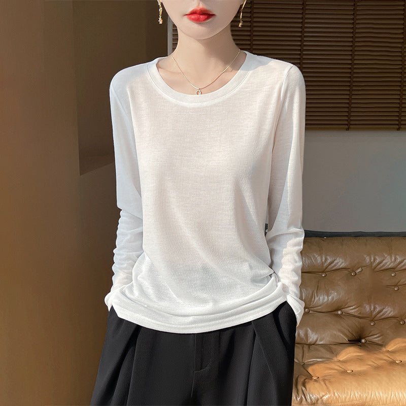 Women's Solid Color Long Sleeve Round Neck Knit Top