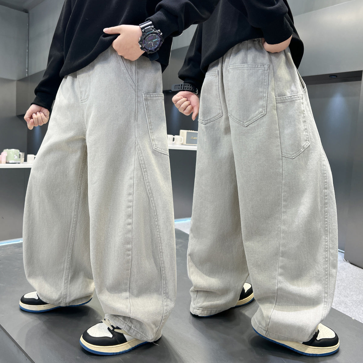 Boys' Casual Loose Wide Leg Straight Jeans Spring Autumn Pants