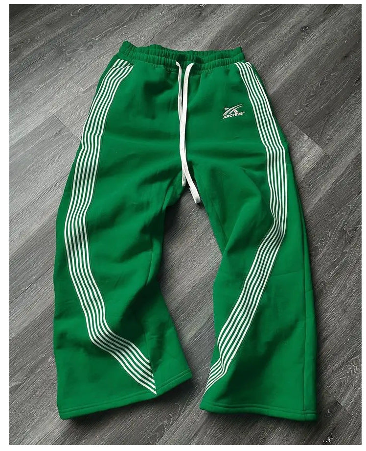 Casual Striped Fleece Lined Elastic Waist Drawstring Sweatpants