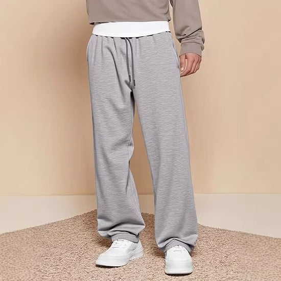 Men's Wide Leg Pants Lightweight Fleece Lined Travel Trousers with Pockets